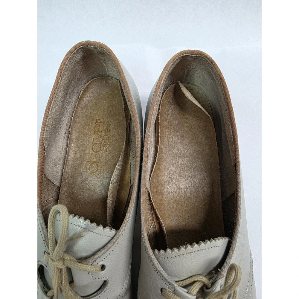 Womens Taupe Leather Oxford Pumps Footsaver‎ Shoes Lace Up Heels 8.5, 1960s READ